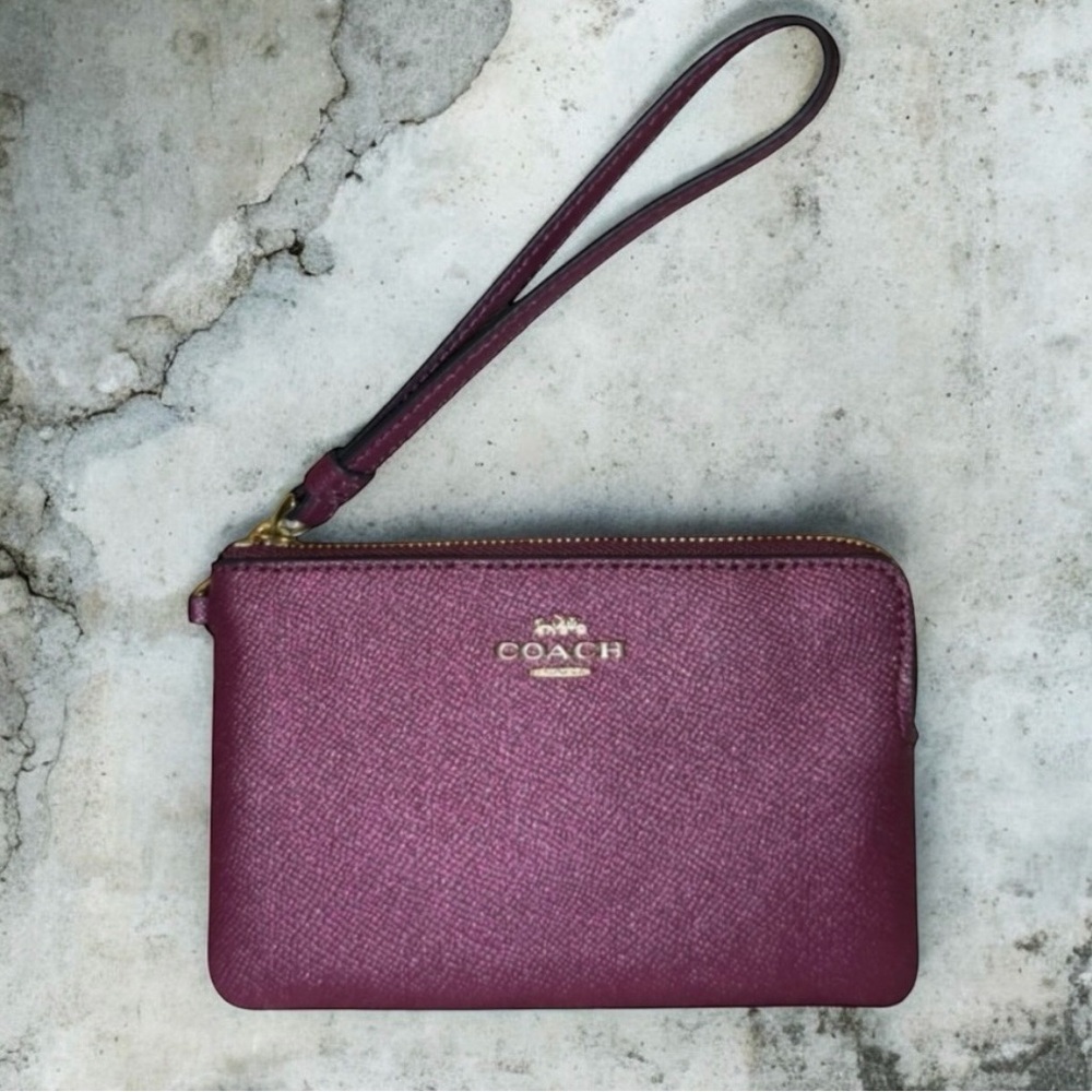 Coach Wristlet in Black Cherry New Corner Zip Wristlet sparkly purple red NWOT - Picture 9 of 9